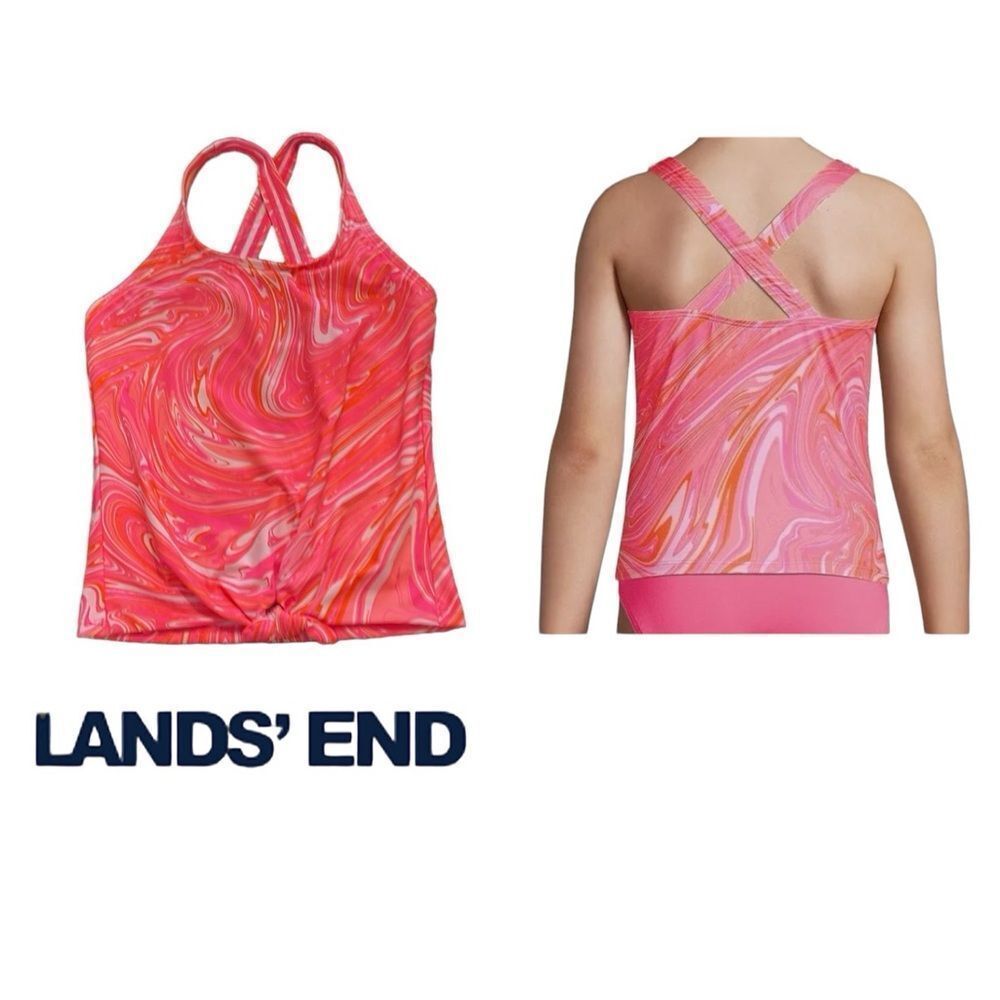 Lands’ End Girls Tie Front Tankini Swimsuit Top Size 8 New